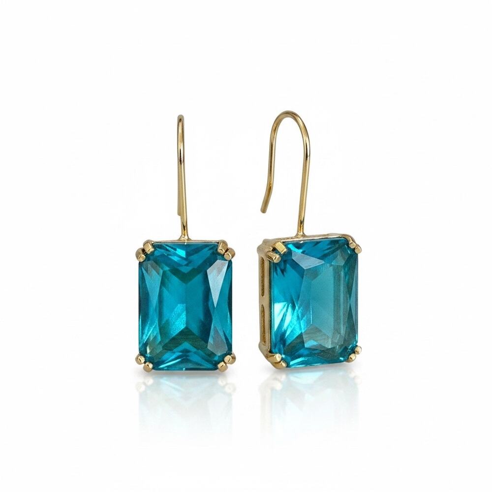Anthropologie small teal blue and gold vintage inspired drop earrings